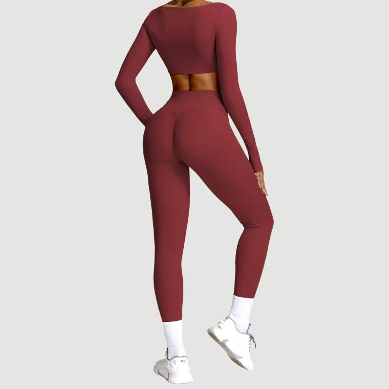 2PCS Yoga Suit Sports Set Women Quick-Drying Gym Set Women Tracksuit Running Workout Long Sleeve Sports Shirt Yoga Clothing