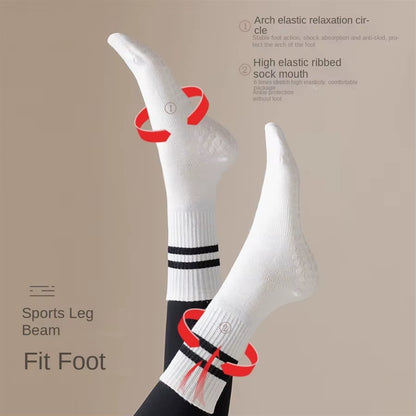 1 Pair of Women'S Yoga Socks, Skipping Rope Sports Socks, Pilates Indoor anti Slip Floor Socks, Double Bar Mid Leg Socks